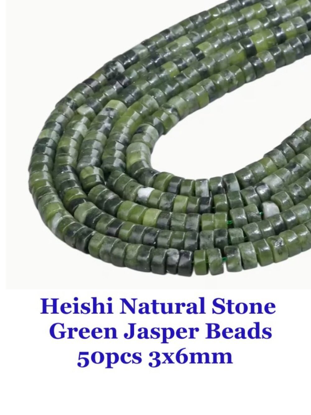 Heishi Natural Stone  Green Jasper Beads 50pcs 3x6mm